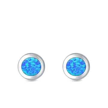 Round Stud Earrings Lab Created Blue Opal 925 Sterling Silver (5.5mm)